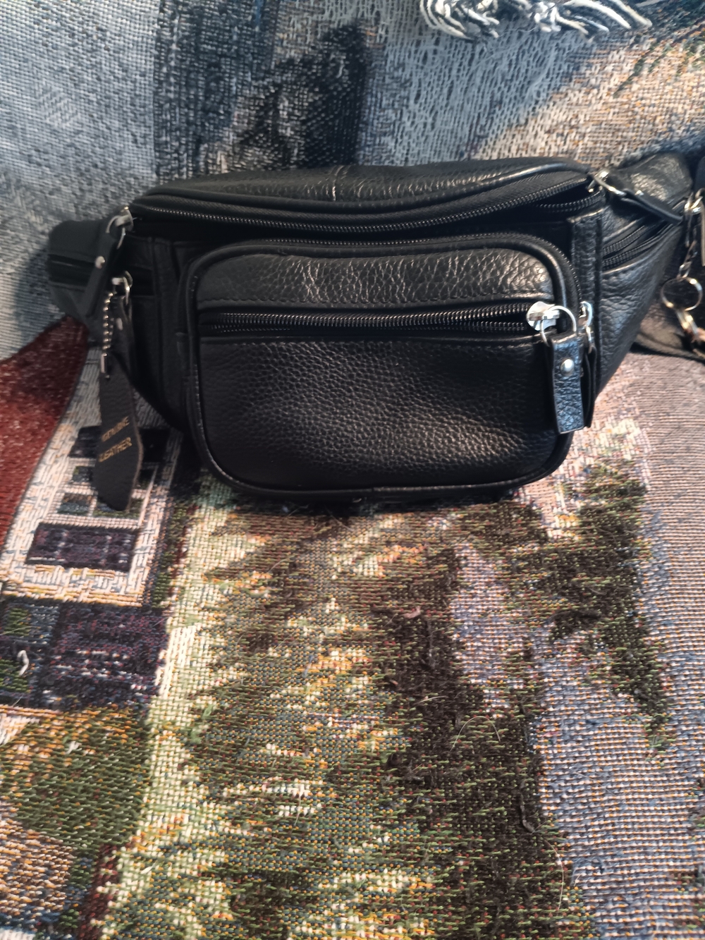 Women's Black Leather Crossbody Belt Bag by